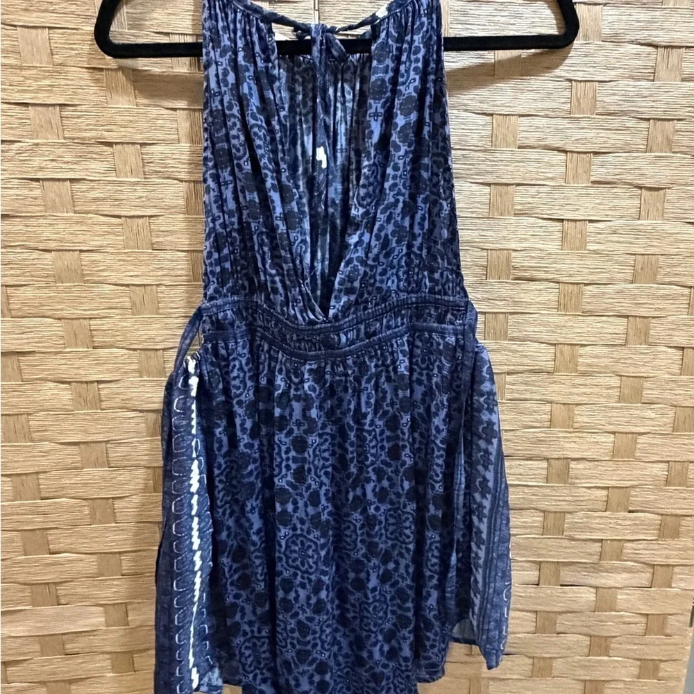 Free People Mid Summers Day Tunic Dress Side Tie Bluebell Blue Combo Size M